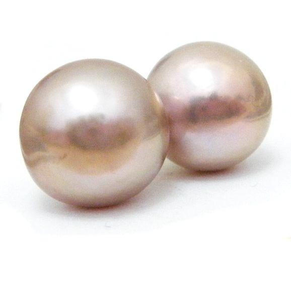 Beige Pink 14.1mm Button Pearl Stud Earrings
